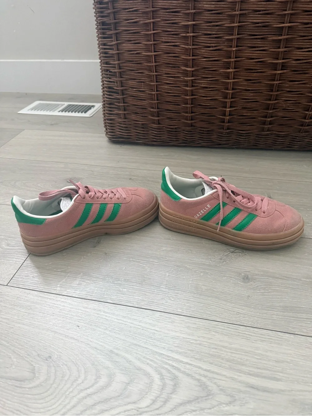 adidas Pink and Green Platform Gazelle Sneakers